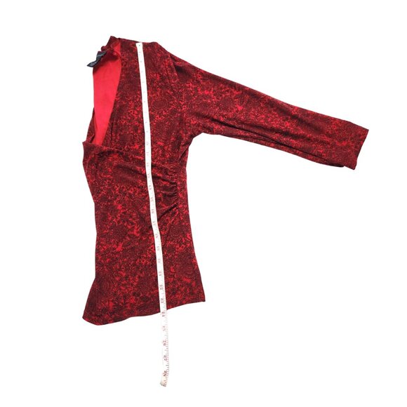 Rafaella Red with Black Print Wrap & Ruched Front V-Neck Blouse Size L - Picture 13 of 14